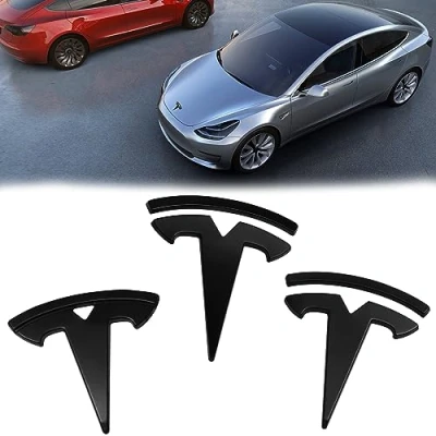 Afbeelding van Model 3 set autolabels: stuks emblemen, mat zwart, auto accessoires: voor / achter stuurwiel accessoires