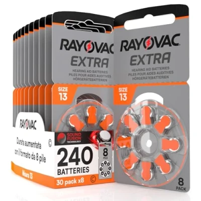 Afbeelding van 240 batterijen voor hoorapparaten Rayovac Extra 13. Sound Fusion Technologie 30 blisters met 8