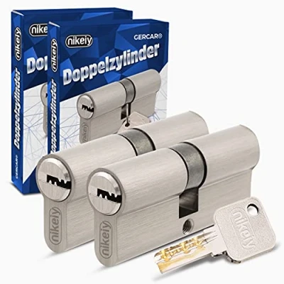 Afbeelding van GERCAR Pro 2x cilinderslot 45/45 gelijksluitende set 2 profielcilinders incl. 10 sleutels 90 mm deurslot cilinder lengte: 90mm, A:45 B:45 messing mat massief