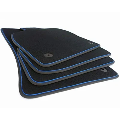 Afbeelding van kh Teile Vloermatten geschikt voor Golf 7 R Line accessoires tuning automatten velours zwart 4 delig sierband blauw