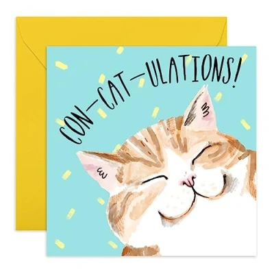 Afbeelding van Central 23 Felicitatiekaart voor haar &#039;Con Cat Ulations&#039; Well Done Card Viering Kattenwoordspeling Wordt geleverd met stickers