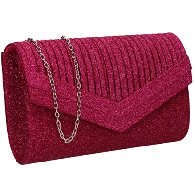 Afbeelding van SwankySwans Ruth Sprankelende glanzende feestbal bruiloft avond clutch tas portemonnee, Fuchsia