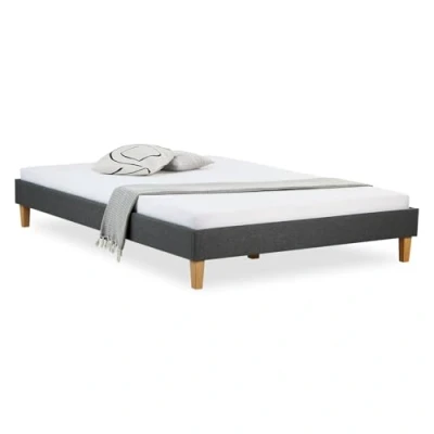Afbeelding van Homestyle4u 1983, gestoffeerd bed, 120 x 200 cm, grijs, futonbed, tweepersoonsbed, bedframe met lattenbodem