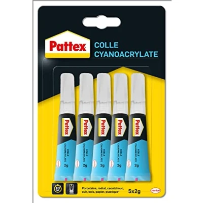 Afbeelding van Multifunctionele lijm, vloeibaar, Pattex sterke cyanoacrylaat, hout, metaal, porselein, rubber, leer, papier, kunststof, 5 x 2 g