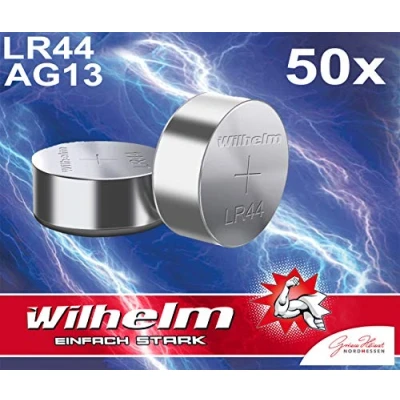 Afbeelding van 50 x Wilhelm AG13 / V13GA knoopcel LR44 165mAh 1,5V alkaline 357 LR1158 bulk