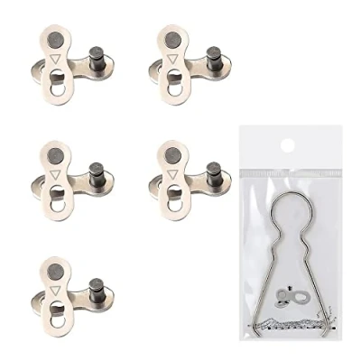 Afbeelding van Fiets ontbrekende schakel,5 paar mountainbike ketting herbruikbare zilveren stalen enkele split snelkoppeling voor 6/7/8 speed fietsen connector link, met verwijderingsgereedschap