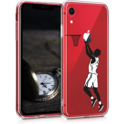 Afbeelding van kwmobile telefoonhoesje geschikt voor Apple iPhone XR Hoesje smartphone in zwart / wit transparant Basketballer design