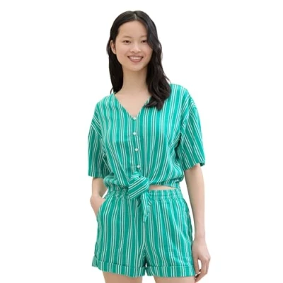 Afbeelding van TOM Tailor Denim Blouse, Dames, Maat: XS, Green white vertical stripe