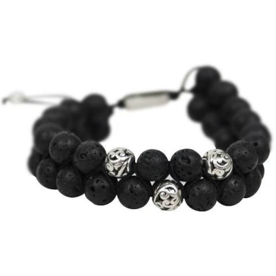 Afbeelding van AWEMOZ Natuursteen Armbanden Gevlochten Kralen Armbandjes Zwart/Grijs Cadeau