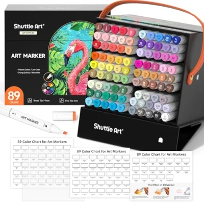 Afbeelding van Shuttle Art 88 kleuren kunstpennen, dubbele punt op alcohol gebaseerde kunstmarkers plus 1 blender permanente markeerstiften met handvat etui voor volwassenen en kunstenaars, ideale grafische