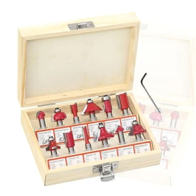 Afbeelding van HEZHU Freesset HM 12tgl schacht 6mm groeffrees profielfrees voor bovenfrees houtfrees frees bit set met moersleutel