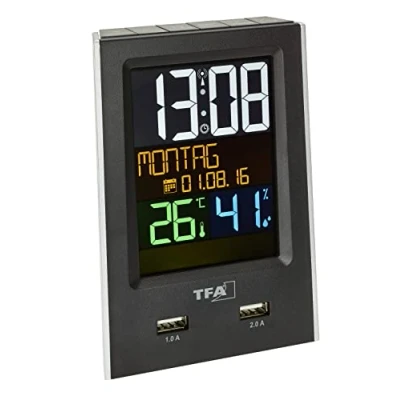 Afbeelding van TFA Dostmann 60.2537.01 Wekker Zendergestuurd Zwart Alarmtijden 1 Groot display