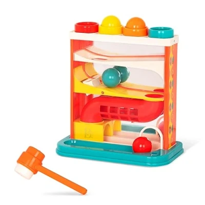 Afbeelding van B. toys Pounding Toy 4 kleurrijke ballen en hamer pond &amp; spelen ontwikkelings educatief speelgoed voor peuters, kinderen Whacky Ball 12 maanden +