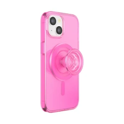 Afbeelding van PopSockets iPhone 15 hoesje met ronde telefoongreep compatibel MagSafe, telefoonhoesje voor 15, draadloos opladen Baeby Pink