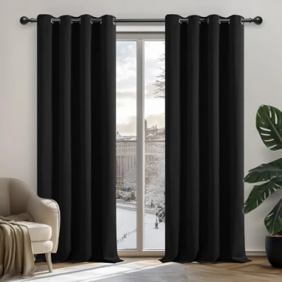 Afbeelding van Deconovo Gordijnen Verduisterend, Zwart, Gordijn 140x260 cm (B x H), Ondoorzichtige met Oogje voor Woonkamer, Halloween, 2 stuks