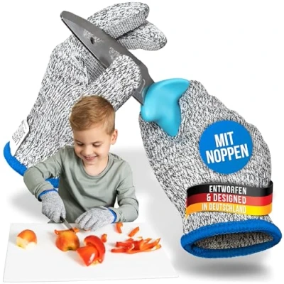 Afbeelding van LauterSchutz® 1 paar premium snijbeschermingshandschoenen met noppen, voor kinderen en volwassenen, kruisvezel PE stof, hoog comfort rekbaar materiaal, snijbescherming, klasse C (maat 2XS, noppen)