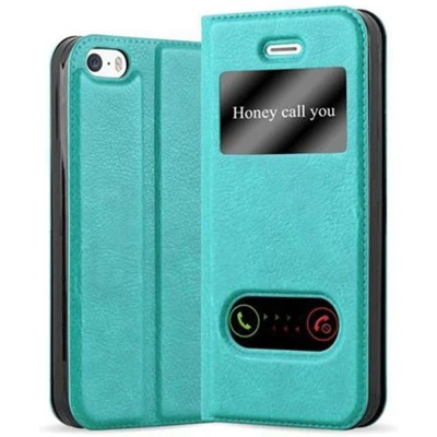 Afbeelding van Cadorabo Hoesje geschikt voor Apple iPhone 5 / 5S SE 2016 in MUNT TURKOOIS Beschermhoes met magnetische sluiting, standfunctie en 2 kijkvensters Book Case Cover Etui