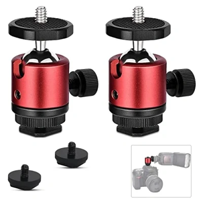 Afbeelding van WOKICOR 2 stuks mini kogelkop statiefkop met 1/4 schroefgat 360 draaibare voor camera&#039;s, DSLR, LED licht, kogelgewricht houder compatibel Nikon, HTC Vive VR, monopod, slider, statief enz