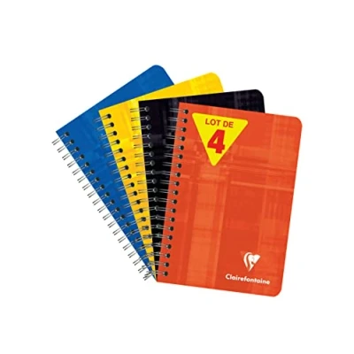 Afbeelding van Clairefontaine 668592AMZC Set van 4 spiraalgebonden notitieboekjes 9x14 cm 100 pagina&#039;s met kleine ruitjes Papier 90 g Cover gelamineerd karton Willekeurige kleuren.