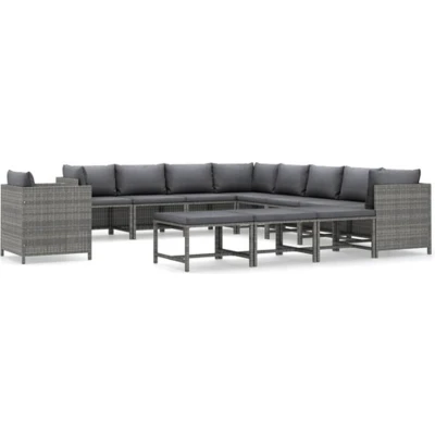 Afbeelding van vidaXL 12 delige Loungeset met kussens poly rattan grijs