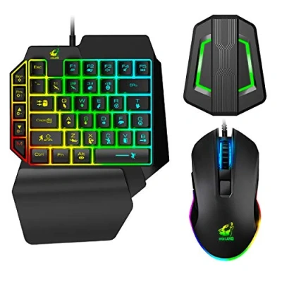 Afbeelding van Gaming toetsenbord en muis met één hand, mechanisch regenboogachtergrondverlichting + RGB gamingmuis converter led achtergrondverlichting voor Nintendo Switch/Xbox One/PS4/PS3/PC