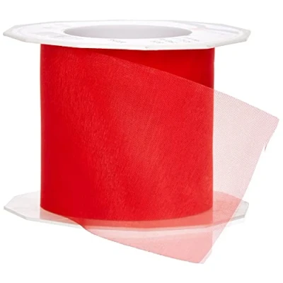 Afbeelding van C.E. Pattberg SHEER Organzaband rood, 25 m cadeaulint voor het inpakken van geschenken, 72 mm breed, accessoires decoreren en knutselen, decoratief lint geschenken