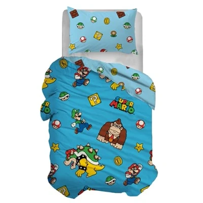 Afbeelding van Super Mario dekbedovertrek voor eenpersoonsbed, kinderkamer, Paure, dekbedovertrek, kussensloop, 100% katoen