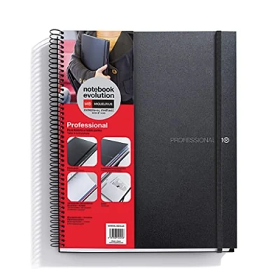 Afbeelding van Miquelrius Professioneel notitieboek A4 Evolution 120 vellen à 70 g/m², 100 rasters + 20 omslag, zwarte rubberen sluiting