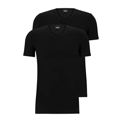 Afbeelding van HUGO BOSS Modern stretch T shirts slim fit (2 pack) heren V hals zwart