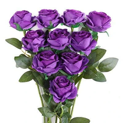 Afbeelding van JUSTOYOU 10 stuks zijden kunstrozen bloemen bruidsboeket (paars)