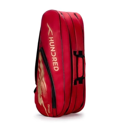 Afbeelding van Hundred Cosmogear Badminton Kit Bag (Red) Double Zipper with Front Pocket Material: Polyester Padded Back Straps Easy Carry Handle