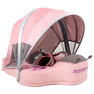 Afbeelding van Mambobaby Nieuwe Toevoegen Staart Upgraded Baby Zwembad Float Niet Opblaasbare Dobbers met Luifel voor 3 24 Maanden Zwemring (Roze)