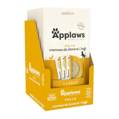 Afbeelding van Applaws 100% natuurlijk natvoer voor katten, kippenpuree snack verpakking met 10 x 15 g zakjes