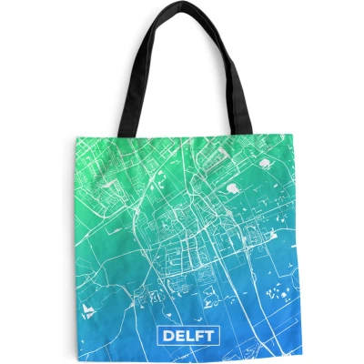 Afbeelding van MuchoWow® Schoudertas Strandtas Big Shopper Boodschappentas Stadskaart Delft Nederland 40x40 cm Katoenen tas