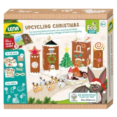 Afbeelding van LENA 42840 Eco Upcycling Christmas, knutselset voor kinderen vanaf 6 jaar, complete set met watten, stickers en andere knutselaccessoires, storybook handleiding kerstdecoratie, knutselen