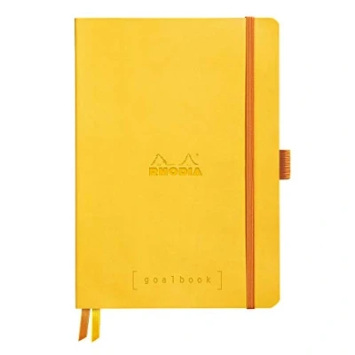 Afbeelding van Rhodia 117776C notitieboekje Goalbook (DIN A5, 14,8 x 21 cm, geruit, praktisch en trendy, met zacht deksel, 90 g, ivoorkleurig papier, 120 vellen, elastiek, bladwijzer), 1 stuk, geel