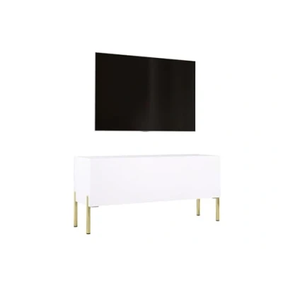 Afbeelding van 3E 3xE living.com TV kast in wit mat/wit hoogglans met poten goud, A: B: 100 cm, H: 52 D: 32 cm