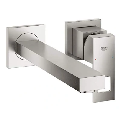 Afbeelding van Grohe eurocube wastafelmengkraan m size wand eengreeps 2 gats g1 231mm uitloop vast supersteel 23447dc0