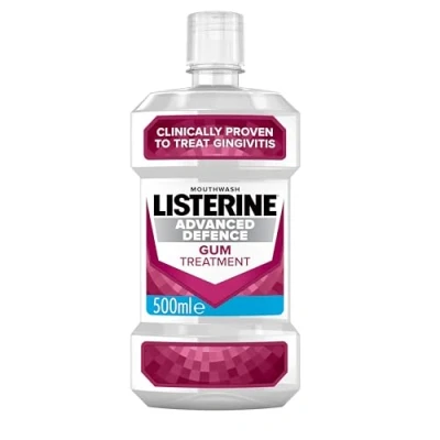 Afbeelding van Listerine Advanced Defense Gum Treatment Mondwater (500ml), klinisch bewezen om tandvleesaandoeningen te behandelen als in weinig twee weken, stoot plaquekiemen af en voorkomen