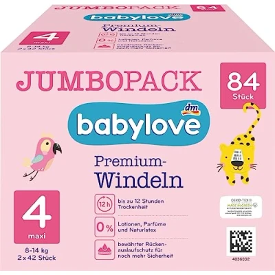 Afbeelding van babylove Luiers Premium maat 4, max. 7 18 kg, Jumbo Pack 2 x 42 stuks, 1 84 stuks