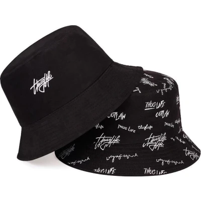 Afbeelding van Scoby Vissershoedje Bucket Hat Reversible Festivalhoedje One Size Zwart/Wit