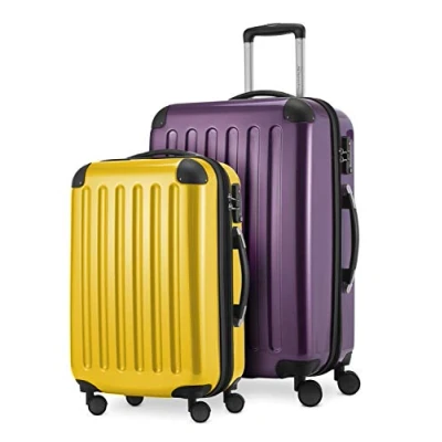 Afbeelding van HAUPTSTADTKOFFER Alex 2 delige Kofferset harde schaal glanzend, middelgrote koffer 65 cm + handbagage 55 cm, 74 42 liter, TSA, auberginegeel,