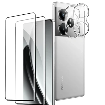 Afbeelding van Rojeuinn gehard glas voor Realme GT 6/Realme 6T displaybeschermfolie, 2 stuks + achtercamera, krasbestendig, hardheid 9H
