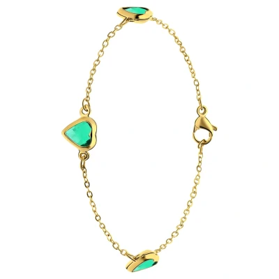 Afbeelding van Lucardi Dames Stalen goldplated Armband met hart groen Staal Goudkleurig 20 cm