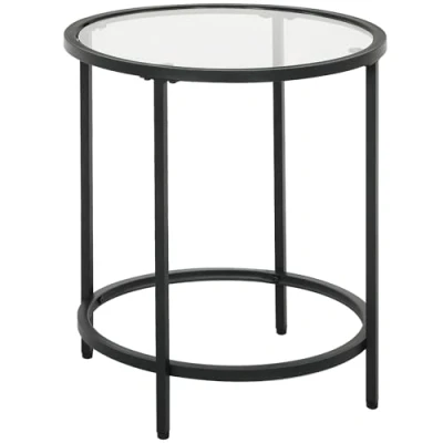 Afbeelding van HOMCOM Beistelltisch Rund Couchtisch mit Tischplatte aus Glas, Metallrahmen, Kaffeetisch, Nachttisch für Wohnzimmer, Schlafzimmer, Schwarz, Ø48 x 54,7 cm