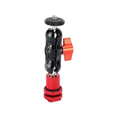 Afbeelding van SZRIG 360 draaibare kogelkophouder met 1/4&quot; 20 schroefbevestiging + camera hot shoe mount voor DSLR cameramonitor (rood)