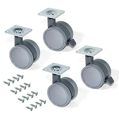 Afbeelding van Emuca 2036421 Set 4 stuks. Grijze zwenkwielen voor meubels 2 zonder rem diameter 50 mm met montageplaat en kogellagers