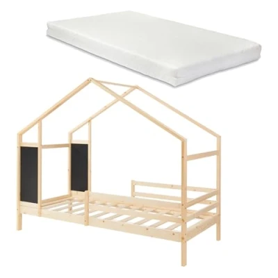 Afbeelding van Kinderbed Lorenskog huisbed met matras 200x90 cm naturel [en.casa]