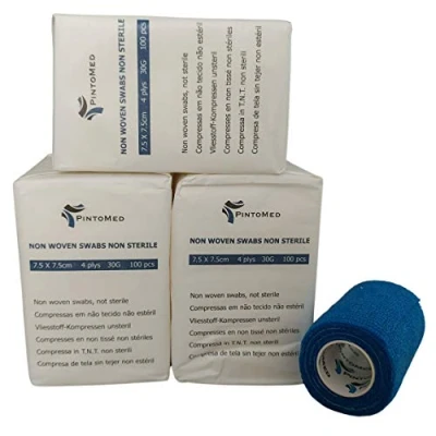 Afbeelding van PintoMed 3 x Pak niet Geweven Kompressen steriel, geweven, TNT, 7,5 cm cm, 100 = 300 stuks. Bied 1 rol samenhangend verband 4,5 m