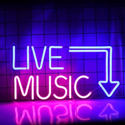 Afbeelding van Lichtgevend neonbord Live Music neonletters neon lichtbord voor bar, muziekstudio, muurdecoratie in slaapkamer, feest, club (blauw en roze)